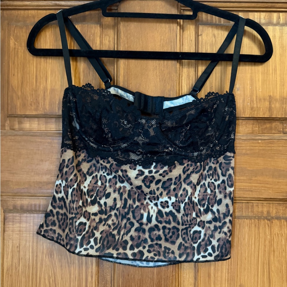 Leopard Print Lace Trim Cami Top